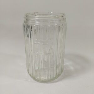 Antique HOOSIER STYLE CABINET Clear Glass Tea Jar Canister Ribbed Lid 5" Read